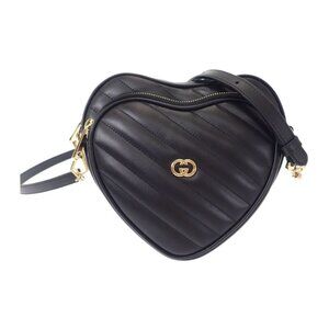 Gucci Interlocking G Heart Shoulder Bag Calf Black Gold Hardware